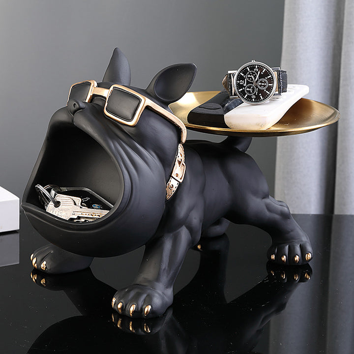 Moderne Bulldoggenfigur mit Aufbewahrungsschale
