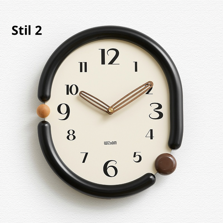 Abstrakte Wanduhr mit Holzdetails