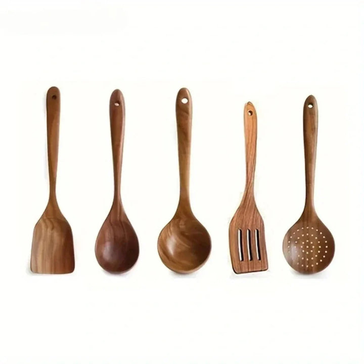 Rustikales Küchenutensilien-Set aus Holz