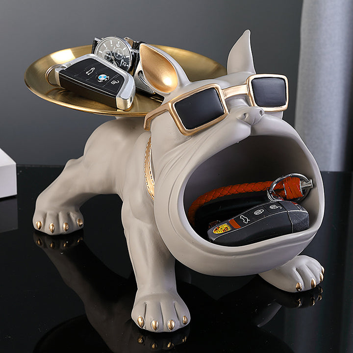 Moderne Bulldoggenfigur mit Aufbewahrungsschale