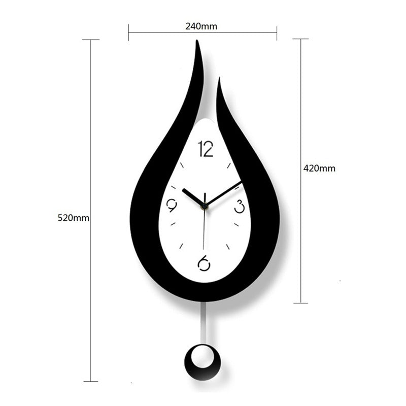 Moderne Wanduhr Schwarz-Weiß Tropfenform Pendel Design