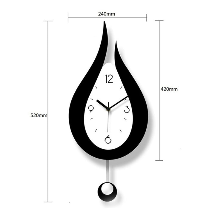 Moderne Wanduhr Schwarz-Weiß Tropfenform Pendel Design