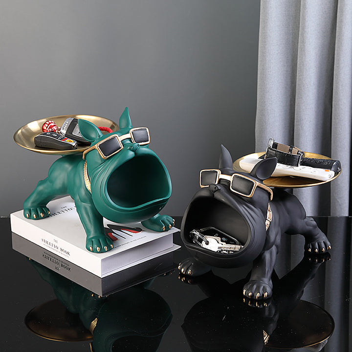 Moderne Bulldoggenfigur mit Aufbewahrungsschale