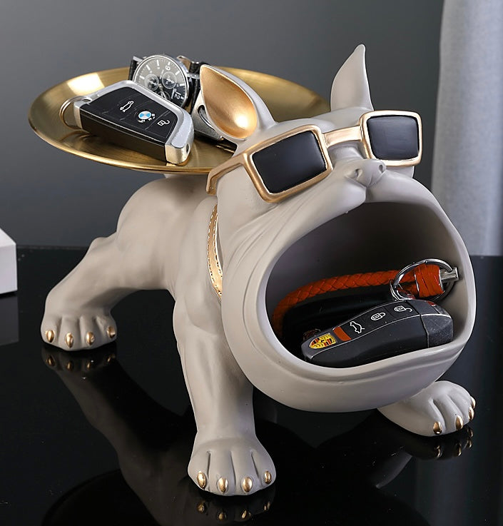 Moderne Bulldoggenfigur mit Aufbewahrungsschale