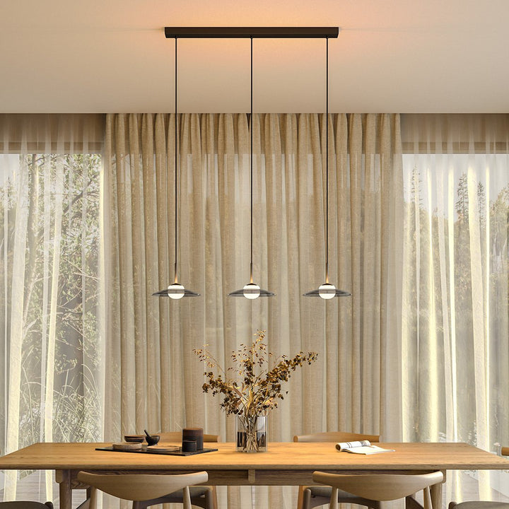 Dimmbare LED Pendelleuchte mit rauchgrauem Glas