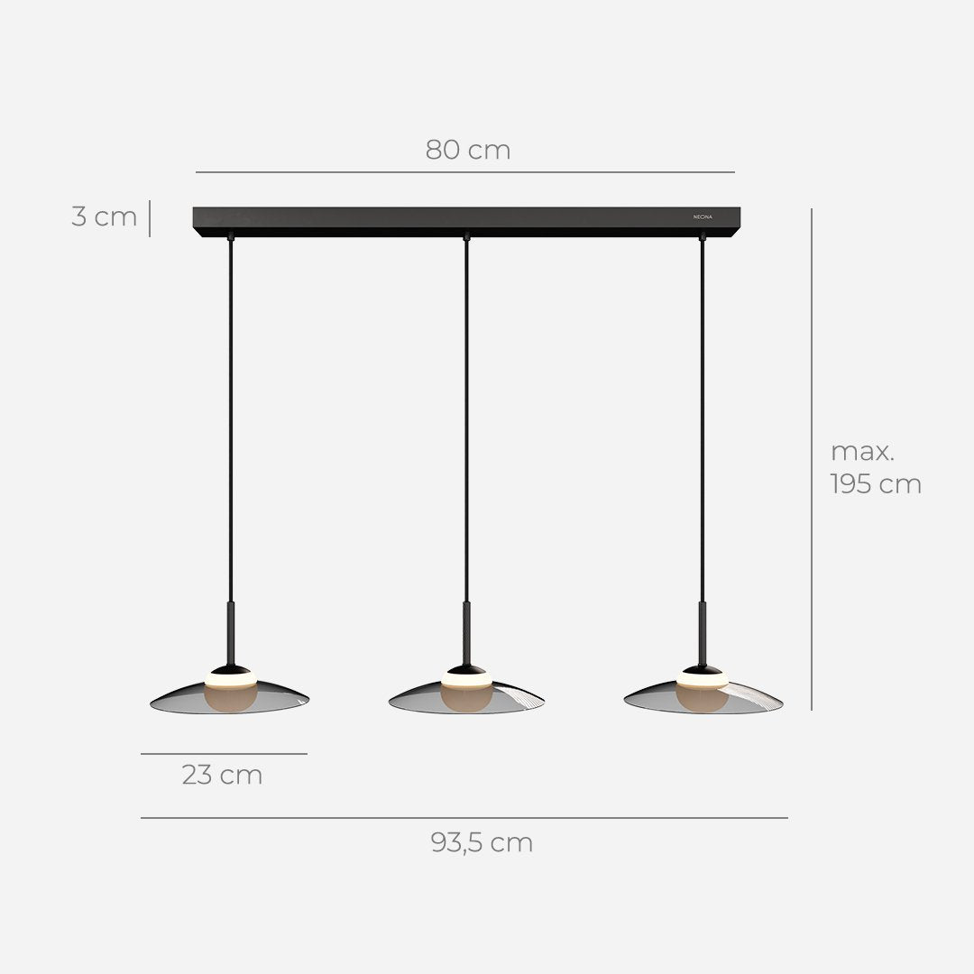Dimmbare LED Pendelleuchte mit rauchgrauem Glas
