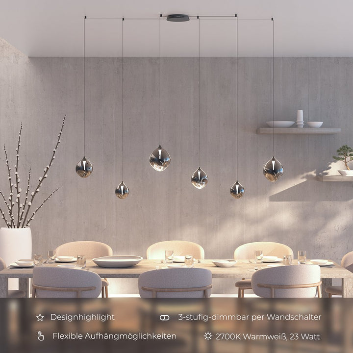 LED Pendelleuchte aus Glas mit 6 Flammen – LUXORA