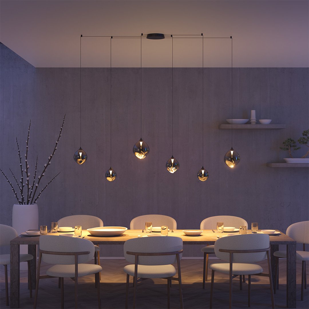 LED Pendelleuchte aus Glas mit 6 Flammen – LUXORA