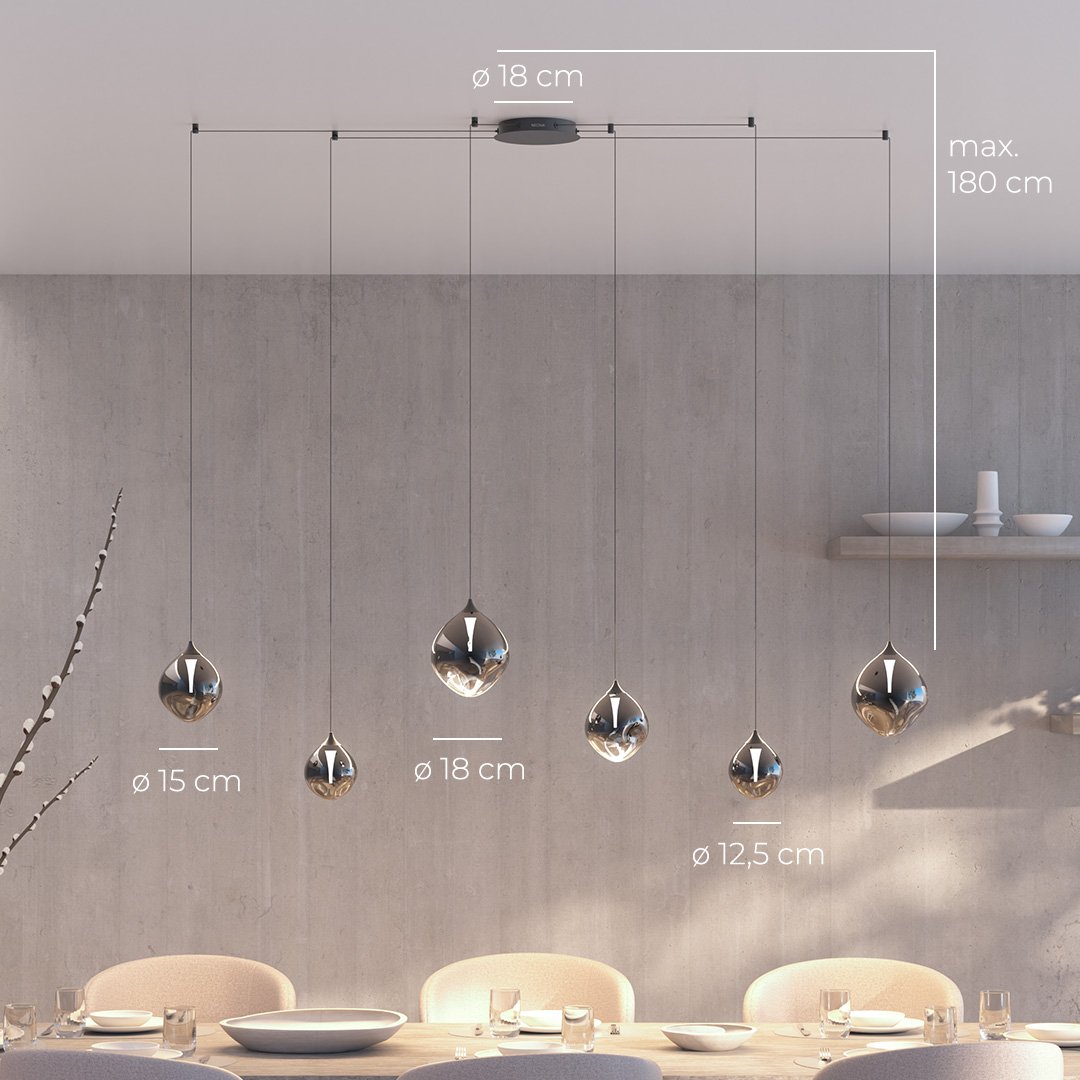 LED Pendelleuchte aus Glas mit 6 Flammen – LUXORA