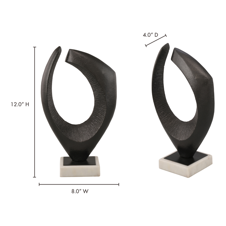 Eleganter Marmor Tischakzent mit Aluminium-Skulptur – Deko