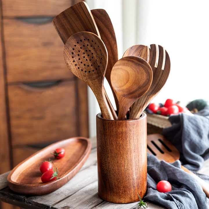 Rustikales Küchenutensilien-Set aus Holz